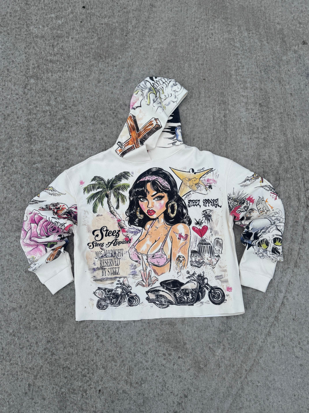 Cream Steez Oversized Thermal hoodie