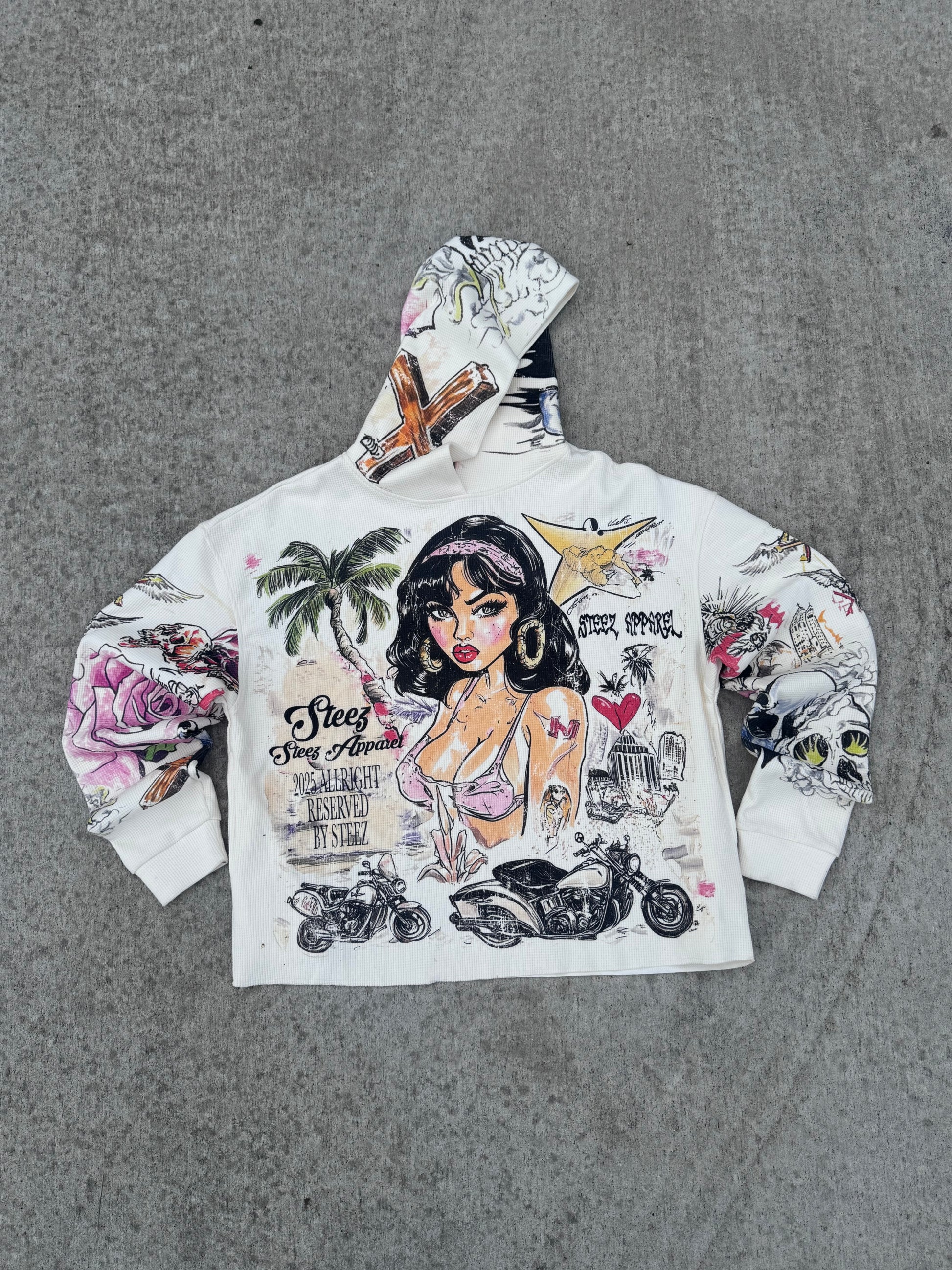 Cream Steez Oversized Thermal hoodie